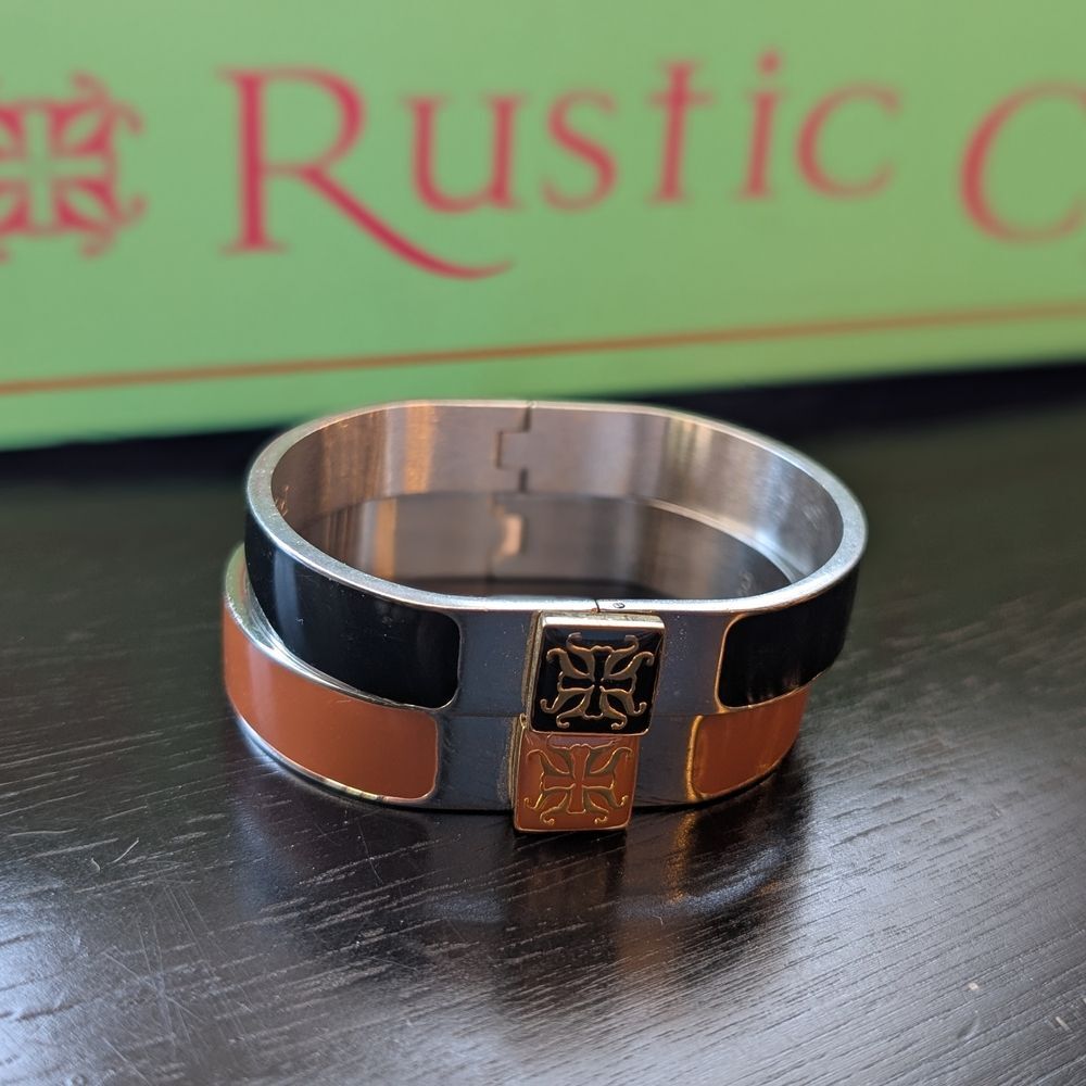 Rustic Cuff Black and Brown Enamel Bracelet Set